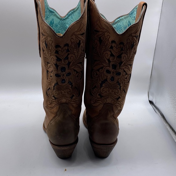 CORRAL Cowgirl Western Laser Tooled Snip Toe Boots Size 10M - Picture 4 of 14